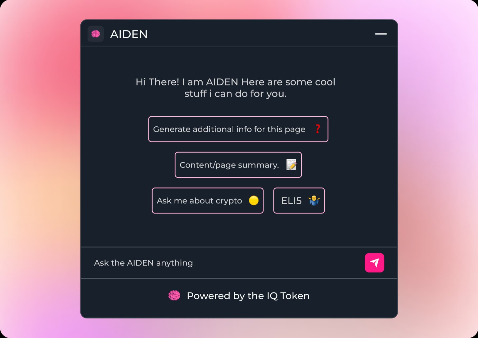 AIDEN | 지식 기반 블록체인을 위한 선도적 인 AI 대리인, IQ.wiki와 실시간 데이터로 제공됩니다.